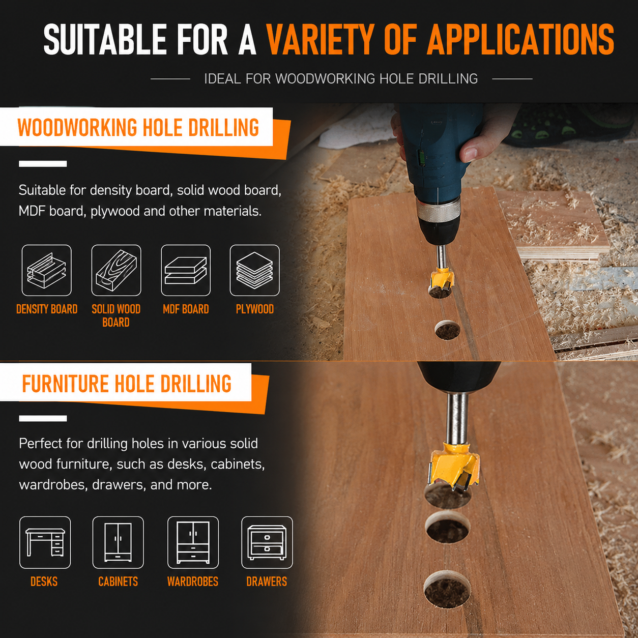 Hansch Extended Woodworking Hole Opening 16mm-35mm Wood Hole Saw 汉斯木工开孔器(加长)