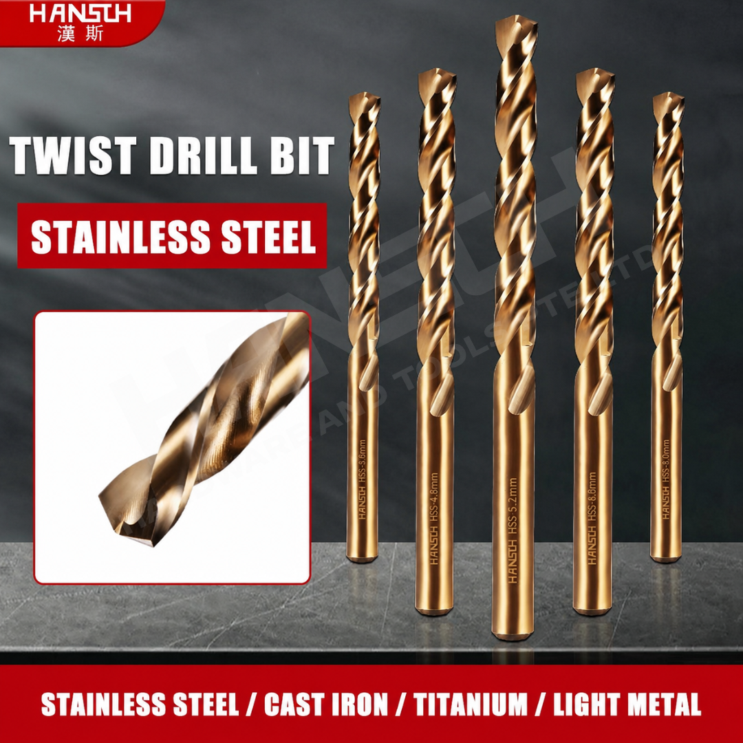 Hansch HSS-CO Cobalt Drill Bit Set | High Hardness Twist Drill for Stainless Steel, Metal, Wood | Straight Shank (直柄麻花钻)