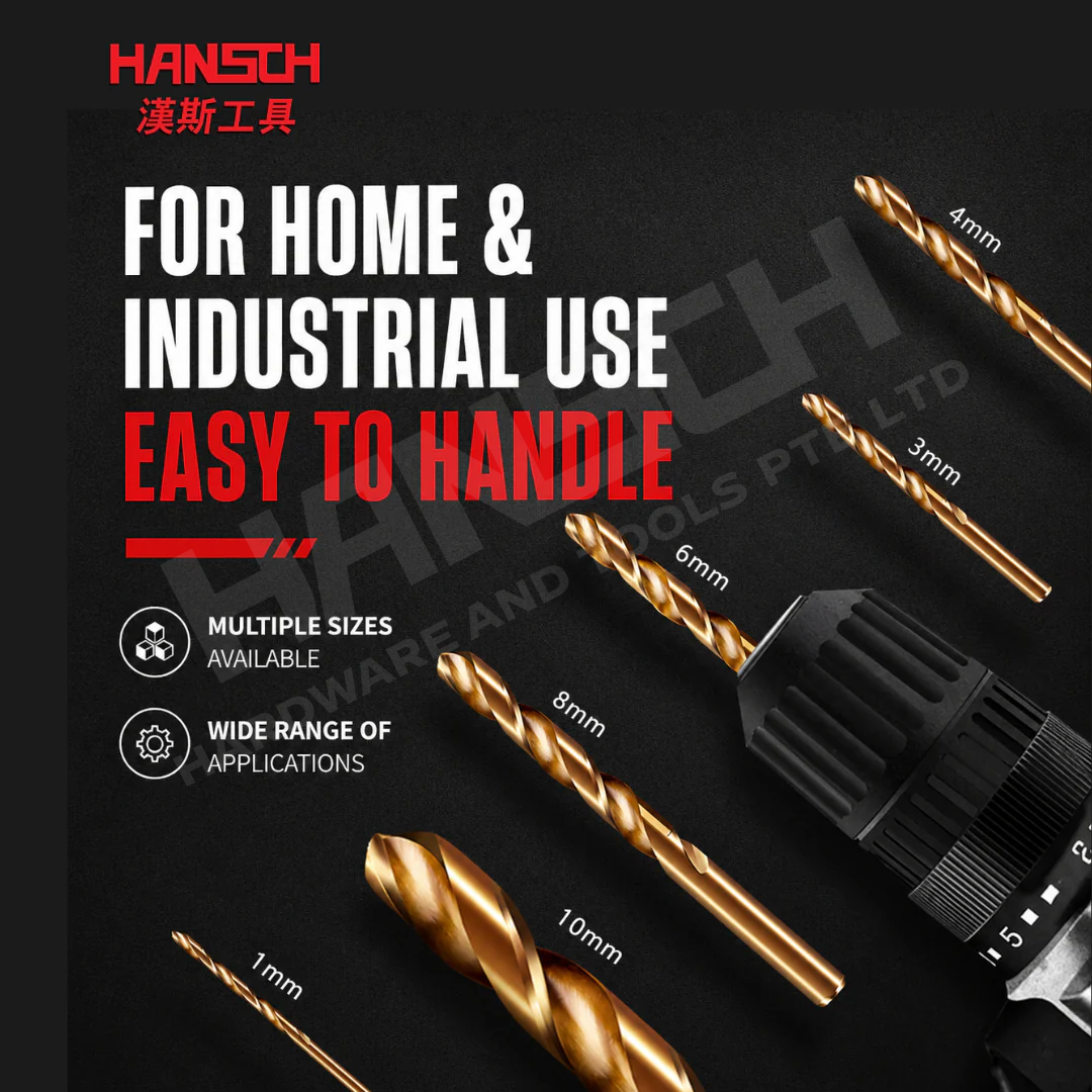 Hansch HSS-CO Cobalt Drill Bit Set | High Hardness Twist Drill for Stainless Steel, Metal, Wood | Straight Shank (直柄麻花钻)