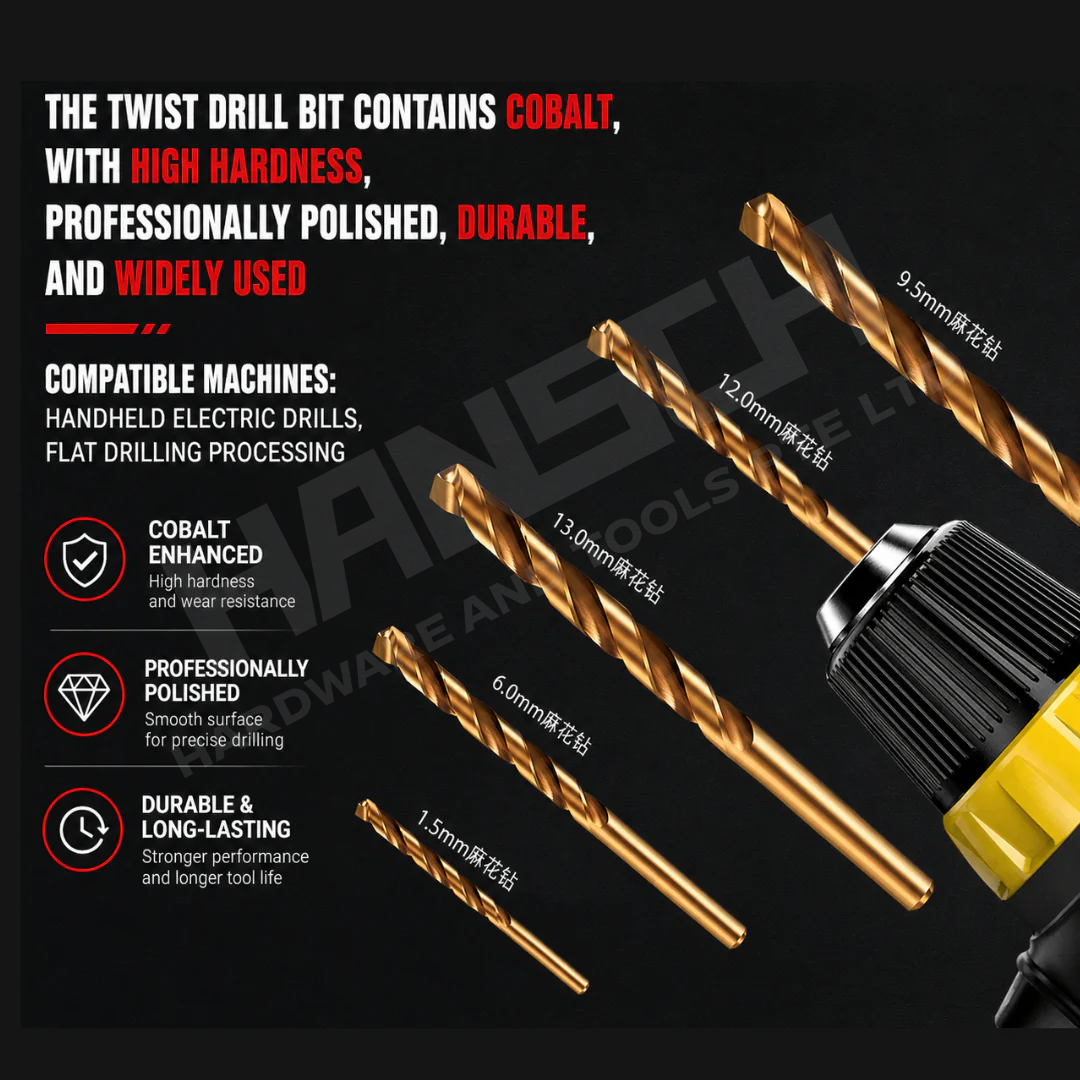 Hansch HSS-CO Cobalt Drill Bit Set | High Hardness Twist Drill for Stainless Steel, Metal, Wood | Straight Shank (直柄麻花钻)
