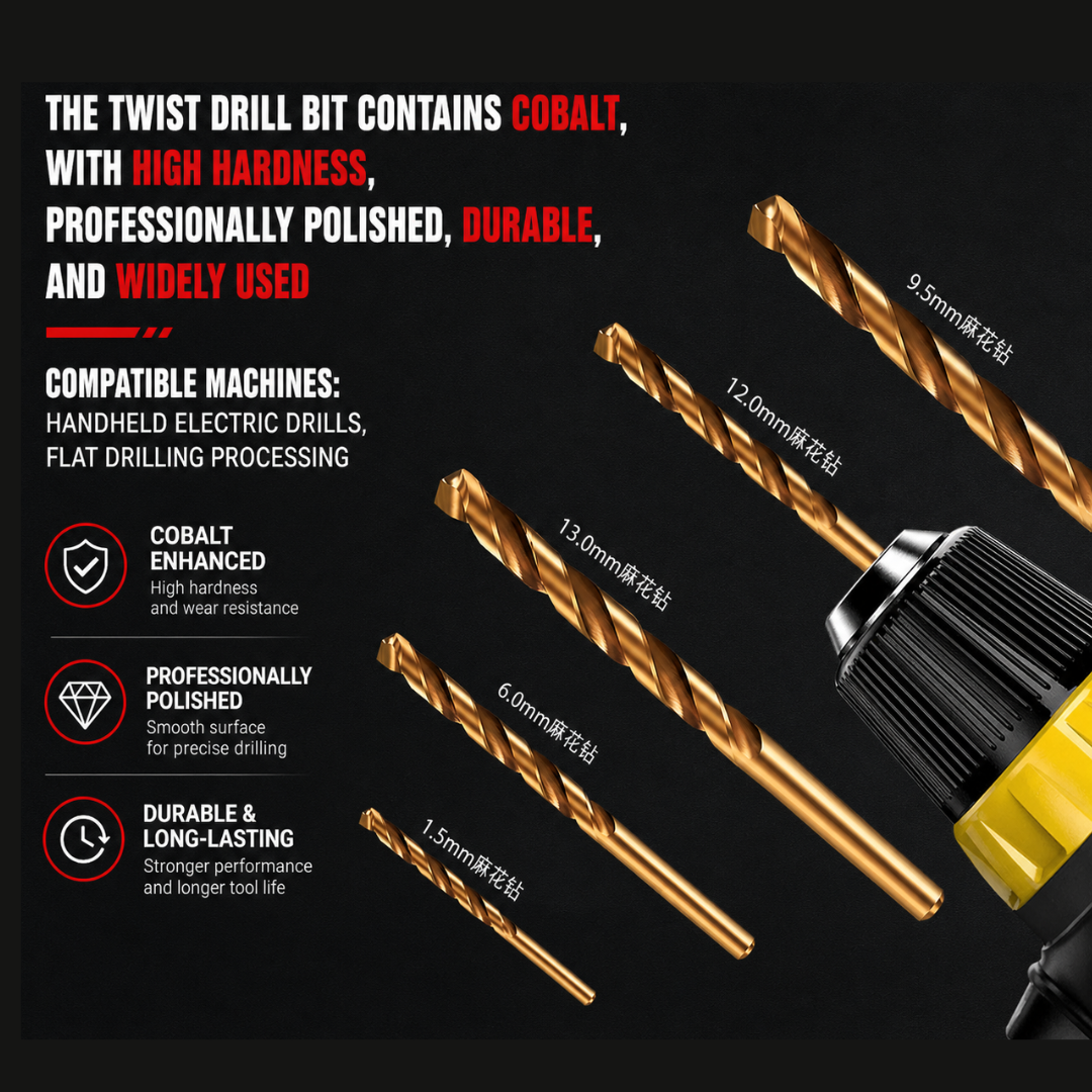 Hansch HSS-CO Cobalt Drill Bit Set | High Hardness Twist Drill for Stainless Steel, Metal, Wood | Straight Shank