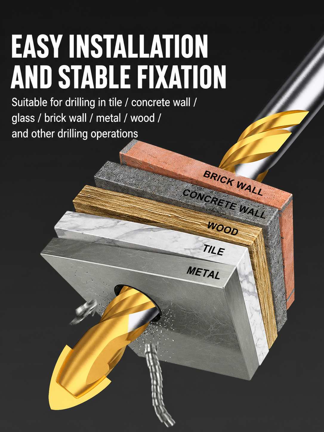 Hansch Triangular Heavy-Duty Wall Penetration Drill Bit for Concrete & Tile
