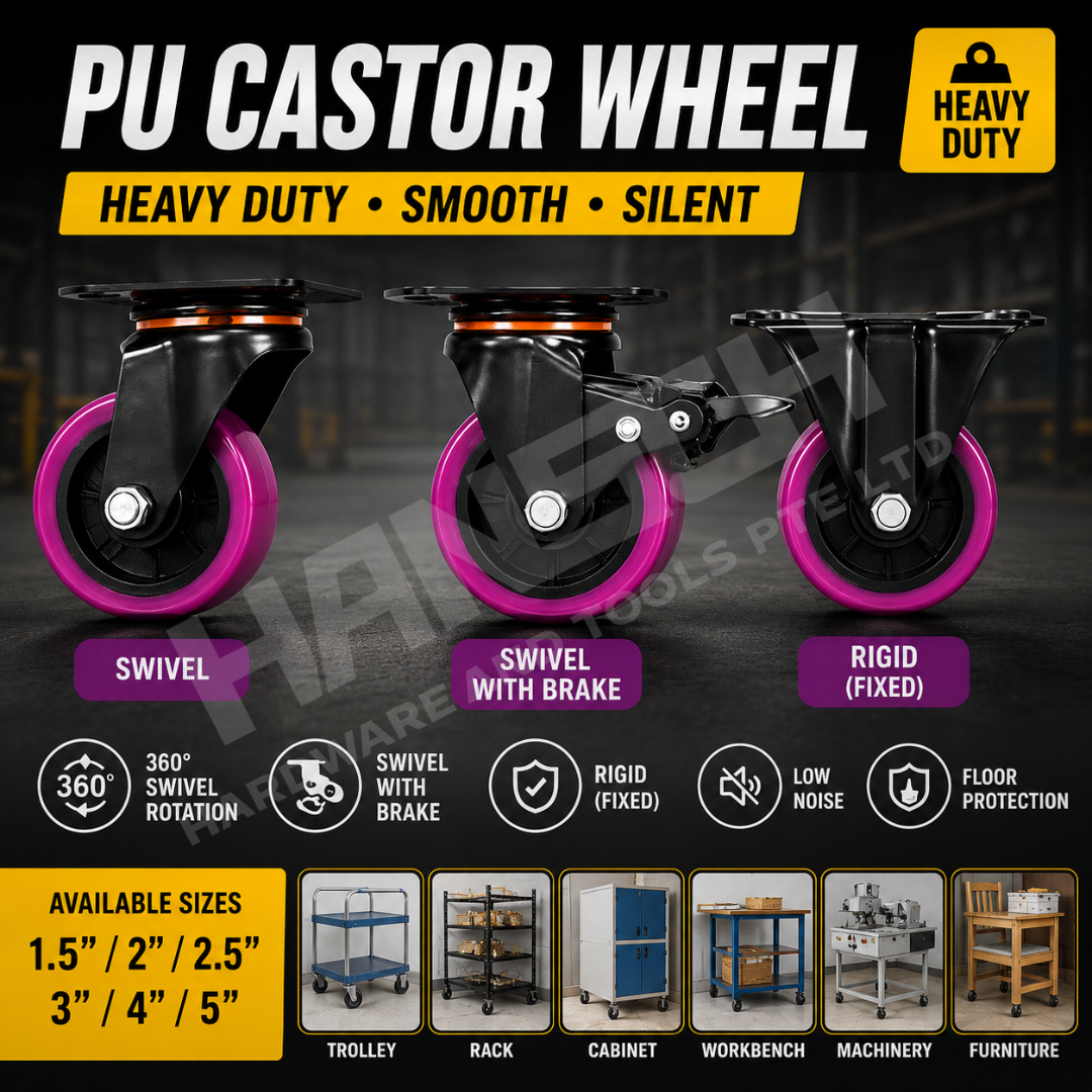 Heavy-Duty PU Castor Wheel with Top Plate for Trolleys Wheel / Cabinet Wheel (重型静音PU顶板脚轮)
