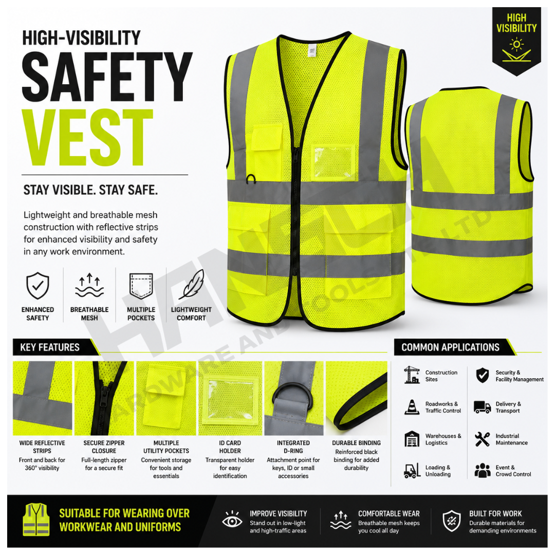 High-Visibility Reflective Safety Vest Breathable Mesh 荧光黄网眼布反光安全背心