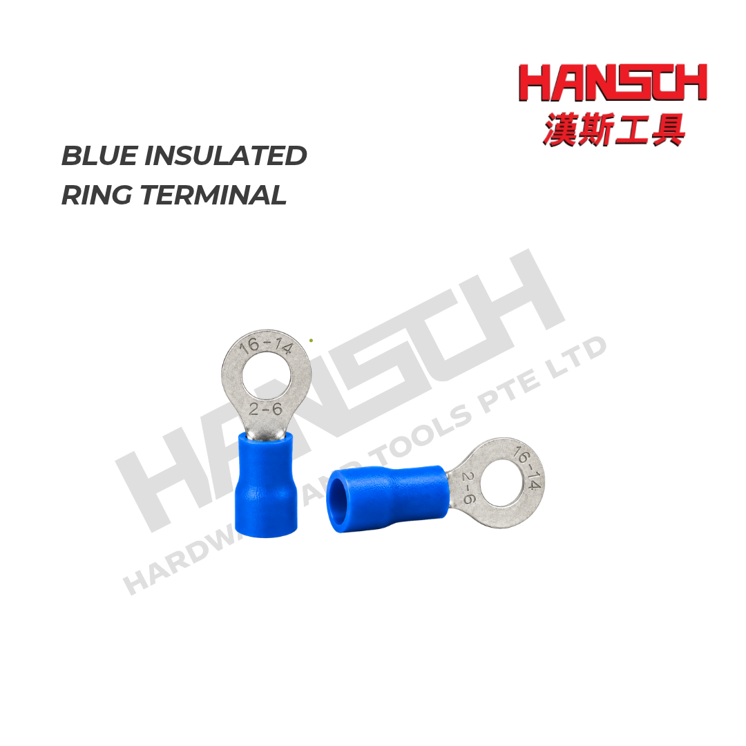 Insulated Ring Crimp Terminal Connector Blue 16-14 AWG 蓝色绝缘圆环冷压端子