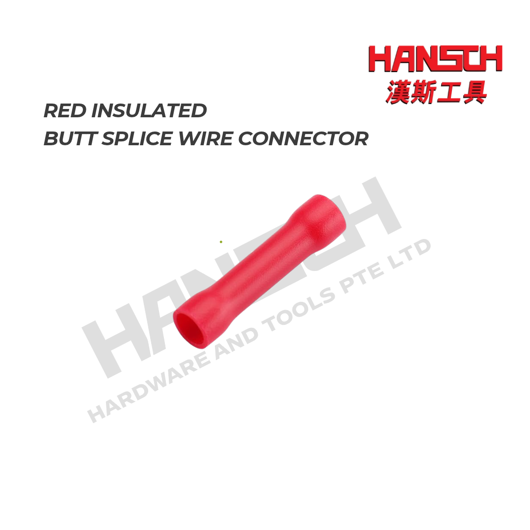 Red Insulated Butt Splice Wire Connector BV1.25 – Electrical Crimp Terminal (100 PCS) 红色绝缘对接端子