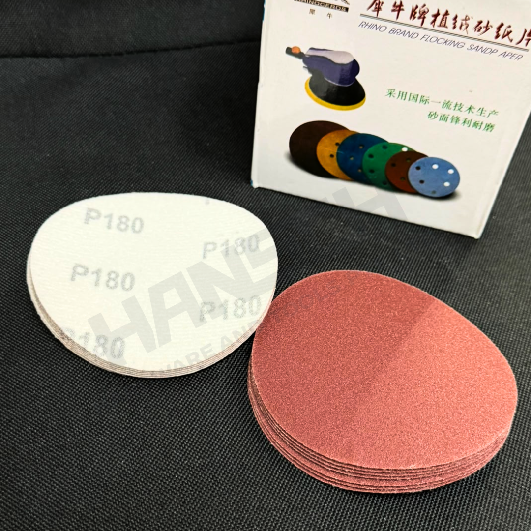 Rhino Brand 4-Inch Flocking Sandpaper Disc 180 Grit Ø105mm 植绒砂纸片