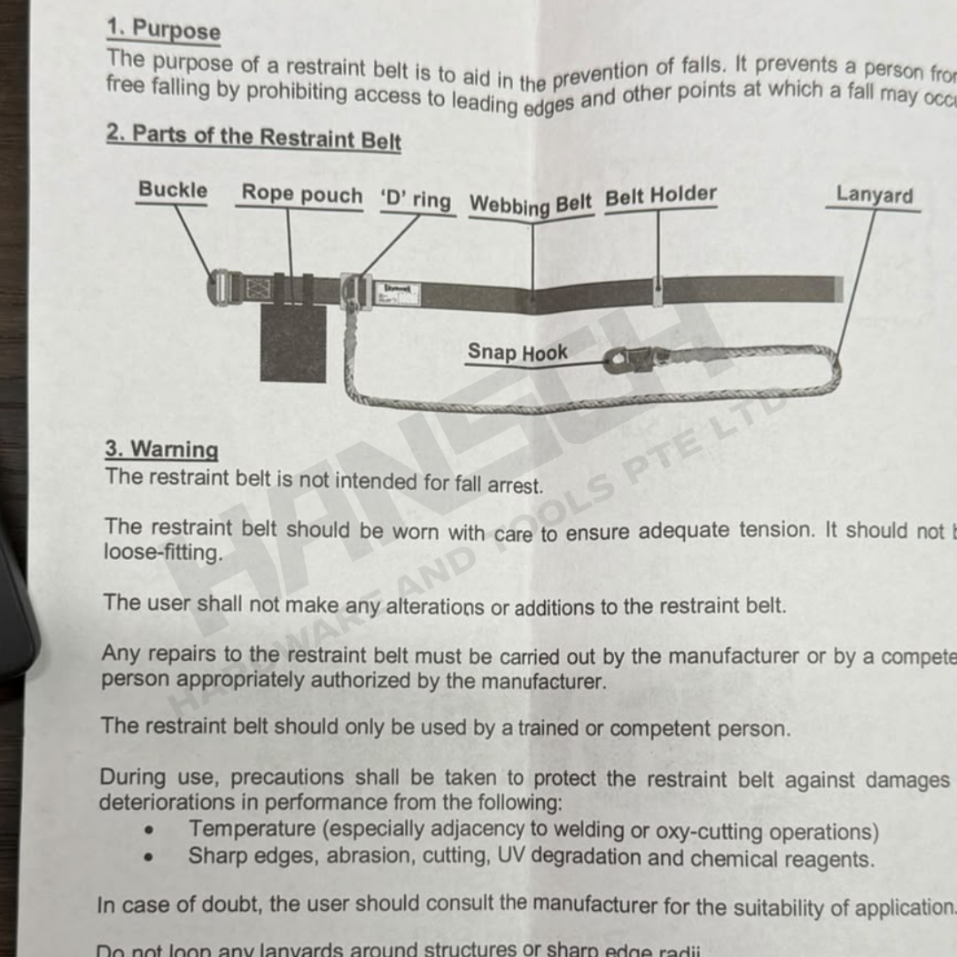 SkyHawk SK07 Restraint Belt with Rope Lanyard Hook Work at Height Safety Belt 高空作业限位安全带