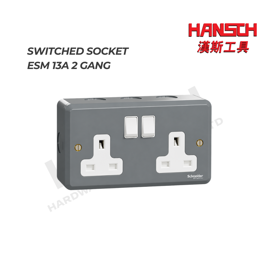 Schneider Electric ESMT25 – 13A 2 Gang Switched Socket 双联带开关明装插座