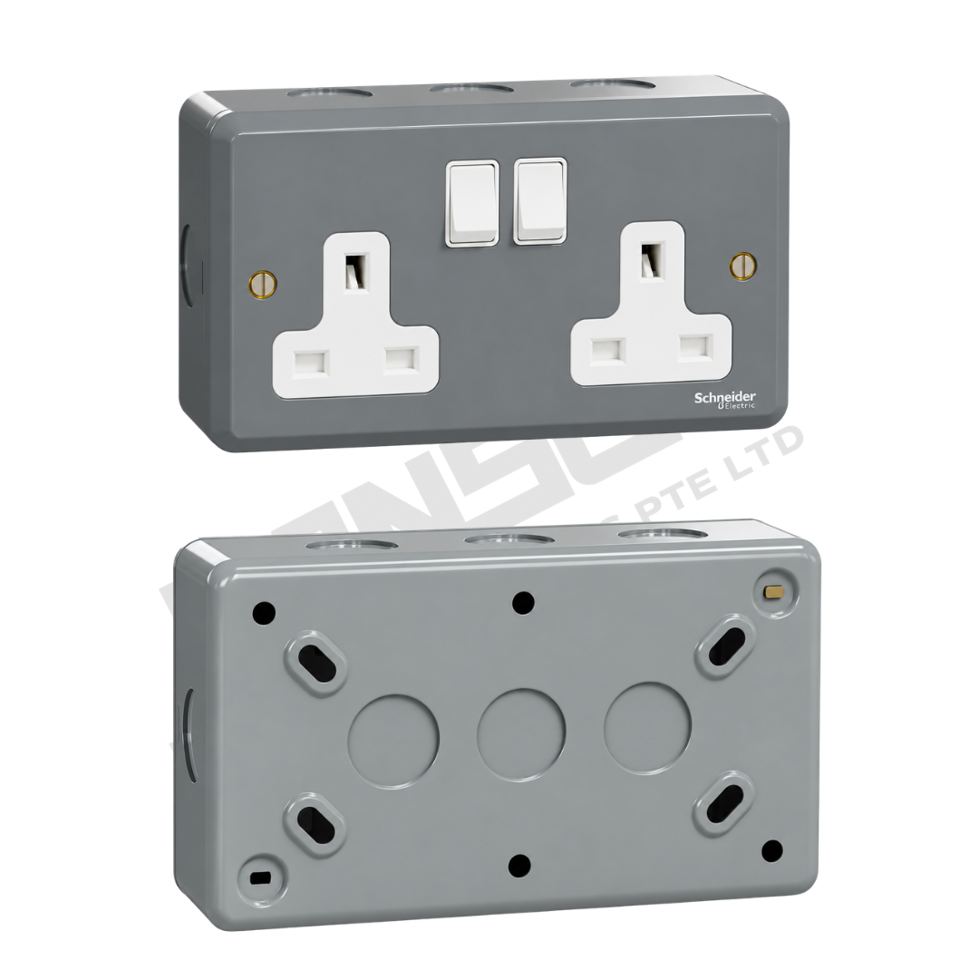 Schneider Electric ESMT25 – 13A 2 Gang Switched Socket 双联带开关明装插座