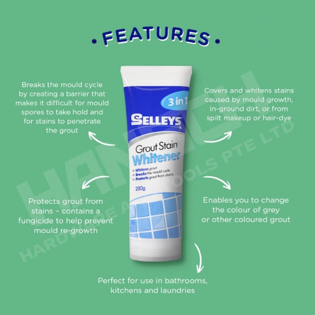 Selleys Grout Stain Whitener 280g Water-Based Grout Whitener for Bathroom, Kitchen & Laundry Tiles 填缝缝隙去渍增白防霉剂