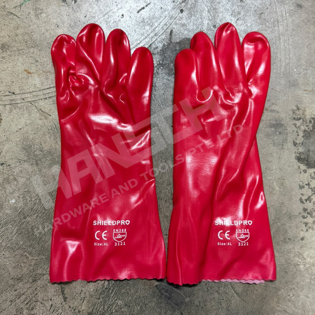 ShieldPro EN388 Red PVC Chemical Resistant Safety Gloves (Size XL)