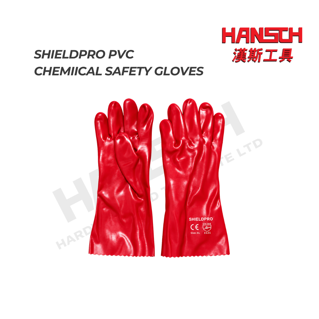 ShieldPro EN388 Red PVC Chemical Resistant Safety Gloves (Size XL)