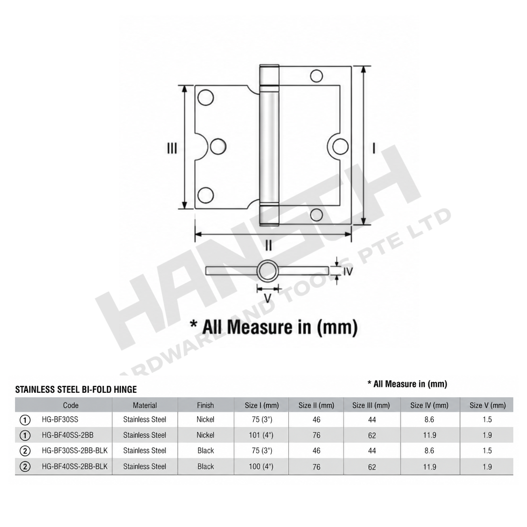 Stainless Steel Bi-Fold Hinge Folding Door Hinge 不锈钢双折叠合页