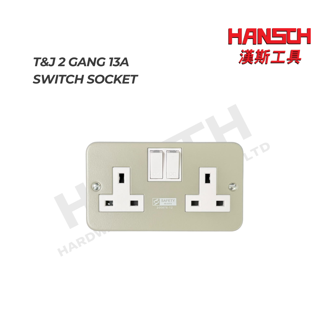 T&J 2 Gang 13A Switch Socket Metal Clad 双位开关插座