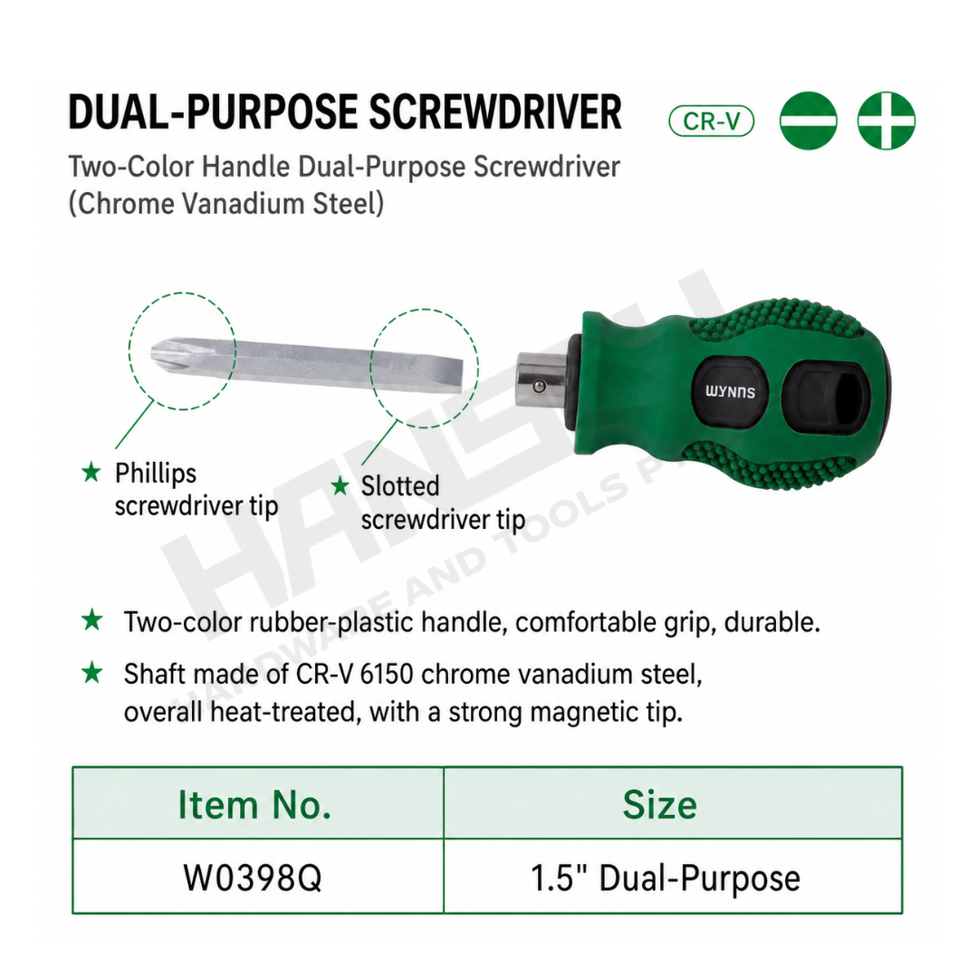 WYNNS Dual-Purpose Screwdriver (W0398Q) Interchangeable Phillips & Slotted Magnetic Tip (两用罗丝批)
