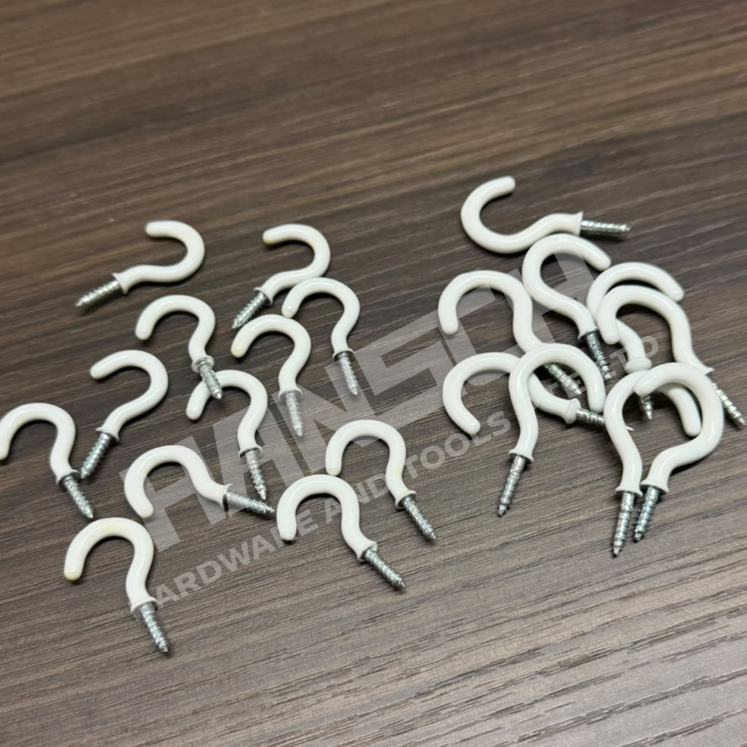 White PVC Coated Screw Hook / Cup Hook (Multiple Sizes Available) 羊角挂钩 - 多种尺寸可选