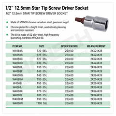 Wynn's 1/2" Drive Star Torx Bit Socket Set - Star Tip Screwdriver Socket  (1/2米字型旋具套筒)