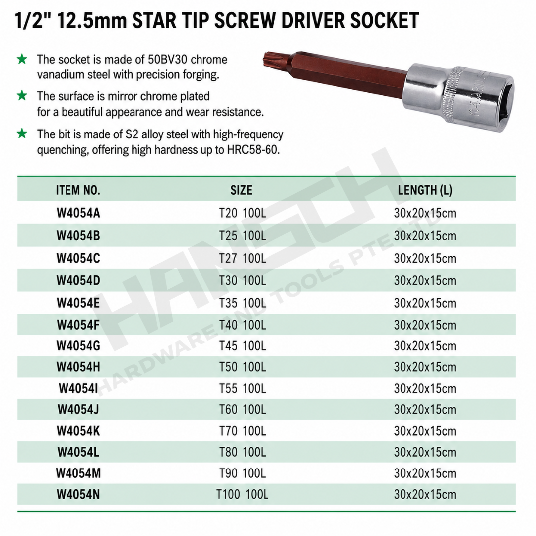Wynn's 1/2 Inch Star Tip Screwdriver Socket Socket Wrench T20–T100 100L Hexagonal Phillips-shape 1/2米字刑旋具套筒