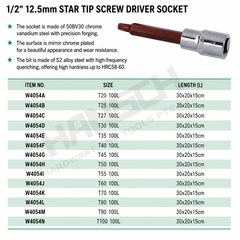 Wynn's 1/2 Inch Star Tip Screwdriver Socket Socket Wrench T20–T100 100L Hexagonal Phillips-shape 1/2米字刑旋具套筒