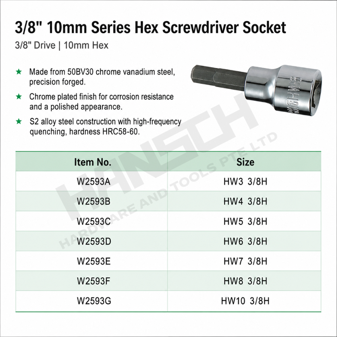 Wynn's 3/8" Drive 10mm Series Hex Screwdriver Socket 六角旋具套筒