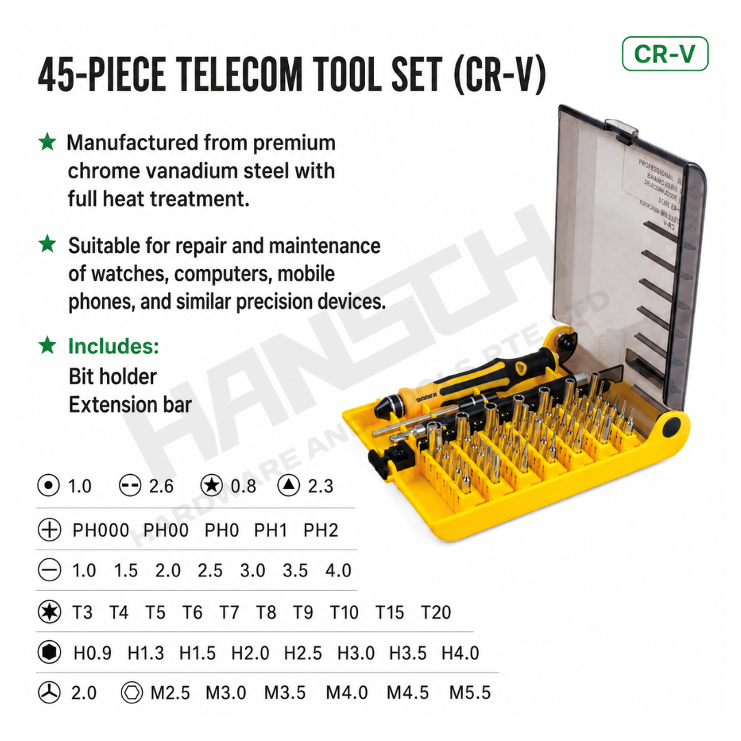 Wynn's 45-Piece Telecom Screwdriver Bit Set (W3476) Industrial Repair Screwdriver Set for Watch, Computer and Mobile Phone Maintenance (电讯组套批45件套电讯)