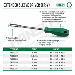 Wynn's Extended Sleeve Nut Driver Set Socket Screwdriver 加长套筒批