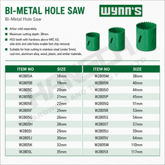 Wynn's HSS Bi-Metal Hole Saw (W2805) 18mm–117mm Heavy Duty Metal Cutting Hole Cutter 双金属管道开孔器