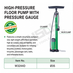 Wynn's High-Pressure Floor Pump with Pressure Gauge (W3244D) – Portable Manual Air Pump for Bicycles, E-Bikes, Motorcycles, Cars & Balls 高压打气筒带表