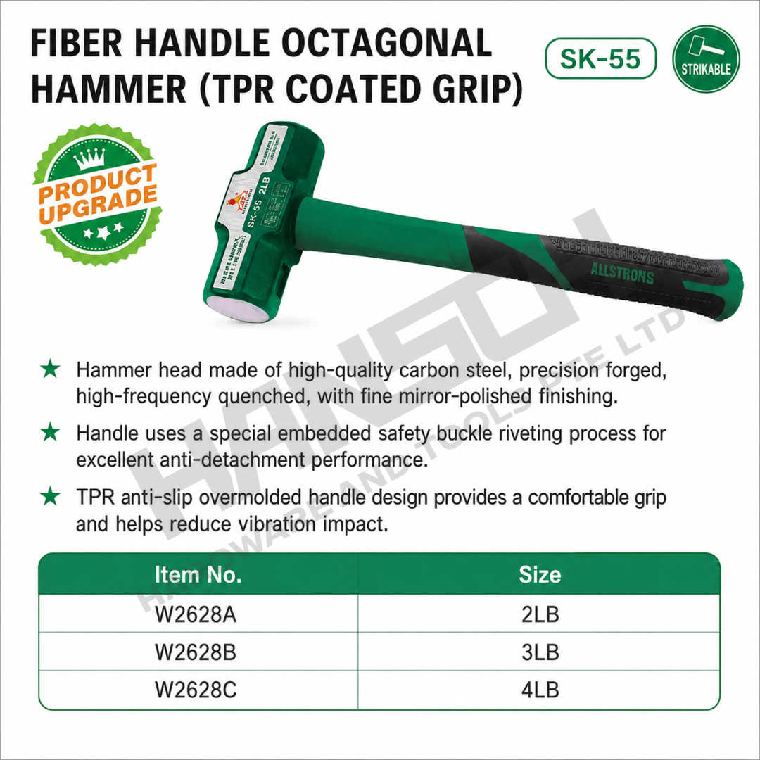 Wynn's Fiber Handle Octagonal Sledge Hammer with TPR Anti-Slip Grip 八角锤纤维柄