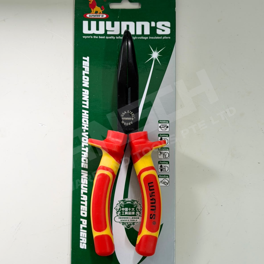 Wynn's TEFLON Insulated Bent Nose Pliers  8" (200mm) Anti-Voltage 耐高压绝缘弯咀钳