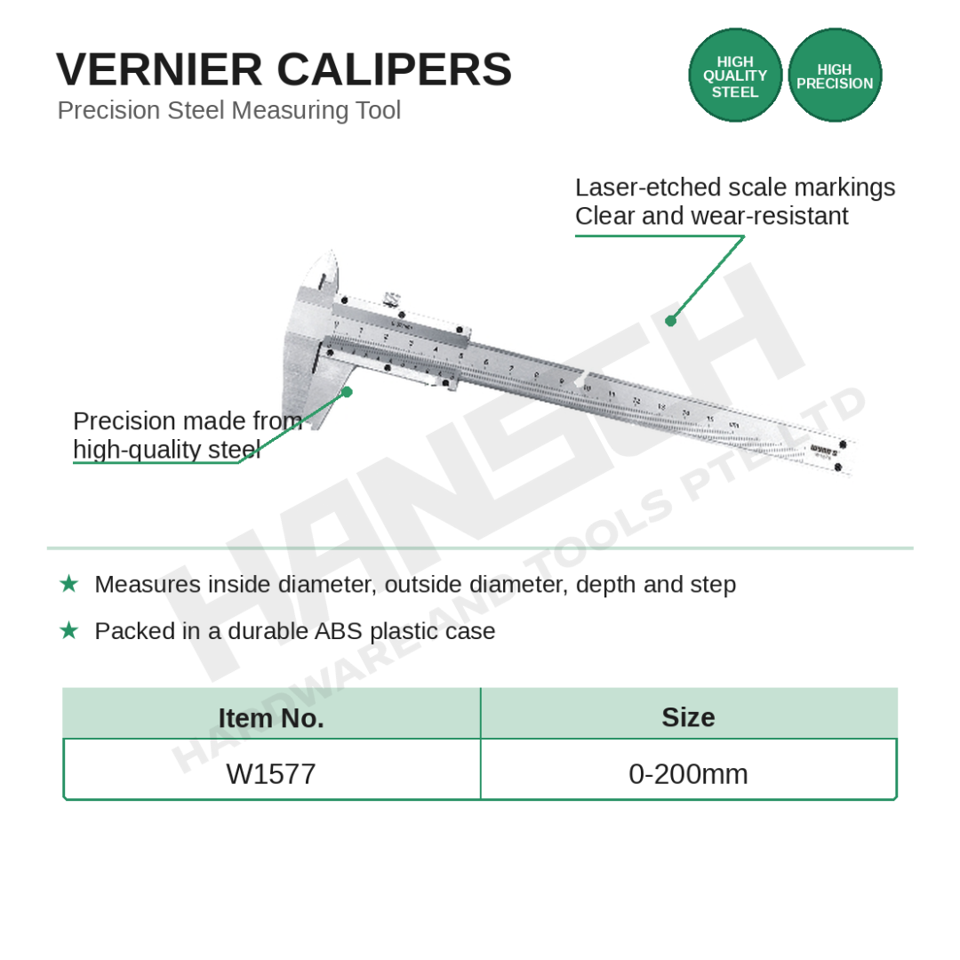 Wynn's Vernier Calipers 0–200mm (W1577) Measuring Caliper 游标卡尺