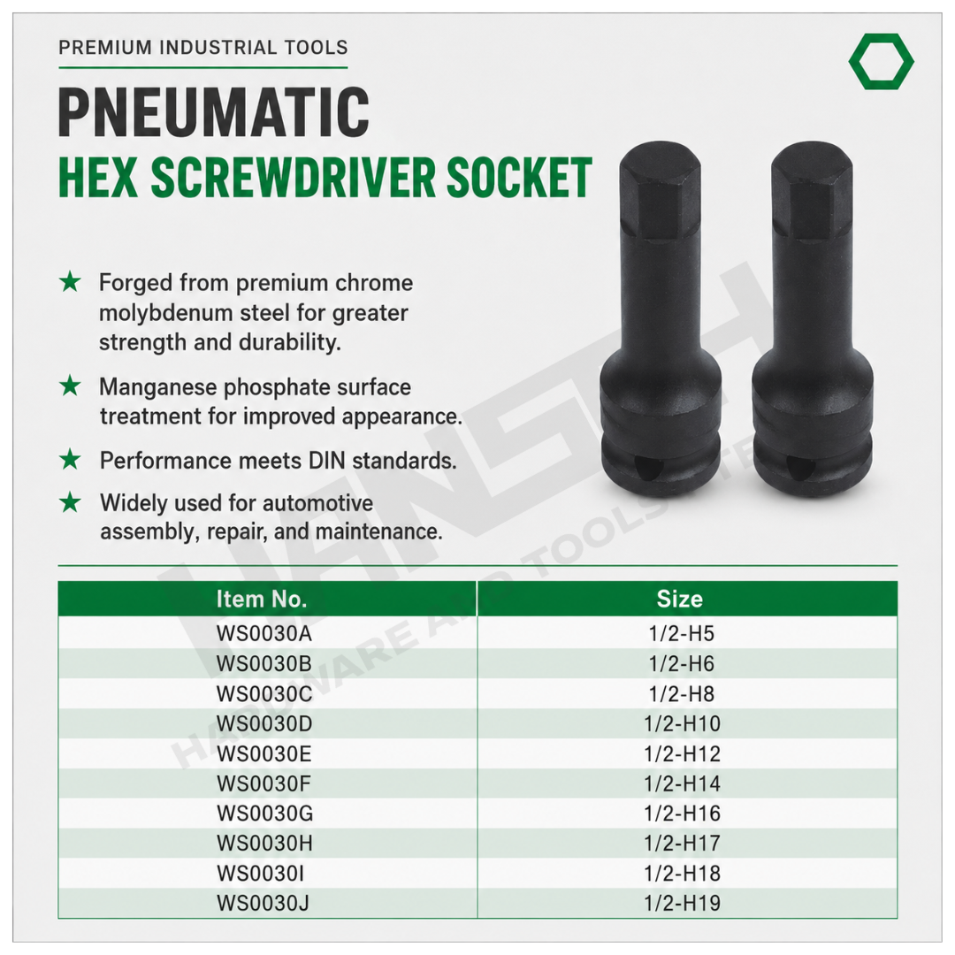 Wynn's Pneumatic Hex Screwdriver Socket 1/2" Drive (WS00030) Industrial Hex Driver Socket 风动六角旋具套筒
