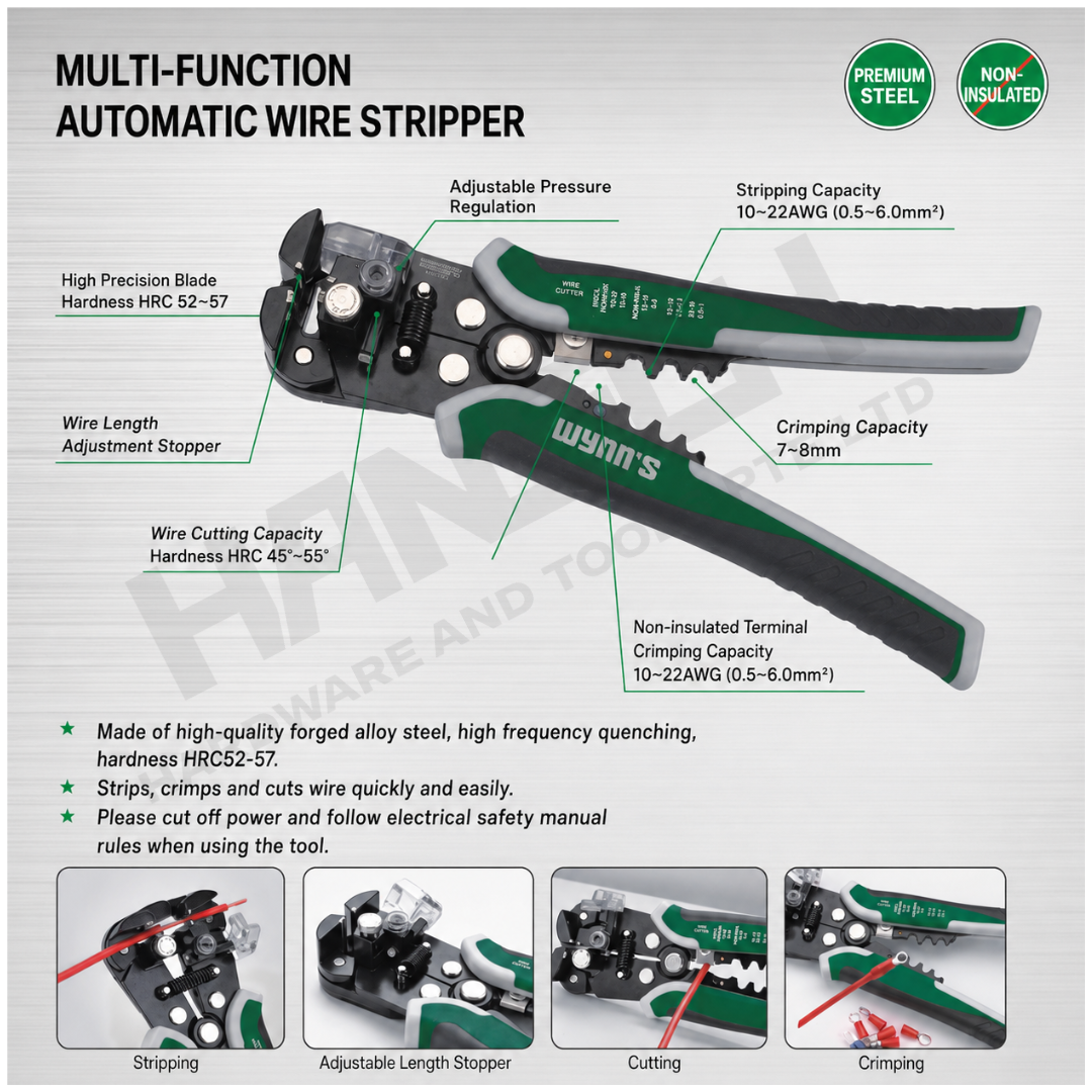 Wynn's W0475 Automatic Wire Stripper Cable Cutter Tool 多功能自动剥线压线钳