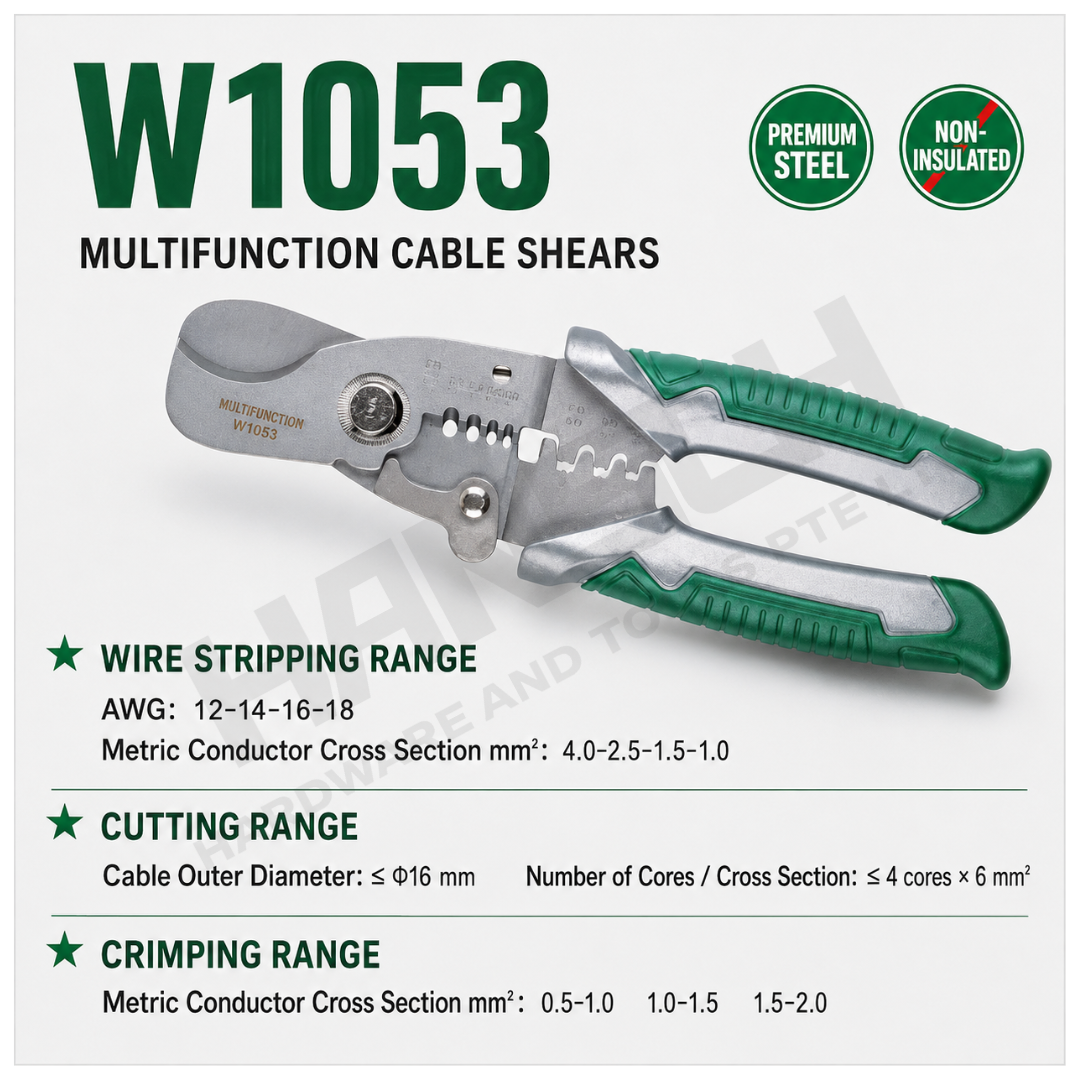 Wynn's Multifunction Cable Shears ( W1053) Wire Stripping, Cutting & Crimping Tool for Electrical Cable Work 多功能电缆剪