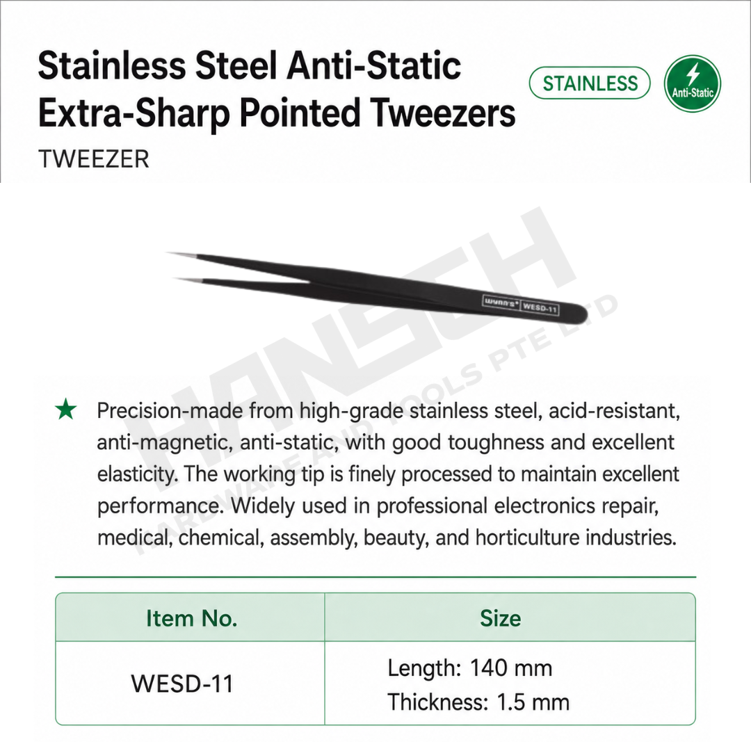 Wynn's Stainless Steel Anti-Static Extra-Sharp Pointed Tweezers (WESD-11) Precision Fine Tip Tweezers 特尖头长镊子