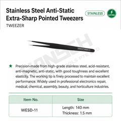 Wynn's Stainless Steel Anti-Static Extra-Sharp Pointed Tweezers (WESD-11) Precision Fine Tip Tweezers 特尖头长镊子