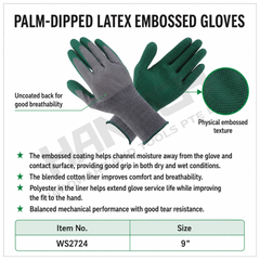 Wynn's Industrial Work Gloves (W2724) Palm-Dipped Latex Embossed Work Gloves – 9 Inch 乳胶压纹手套