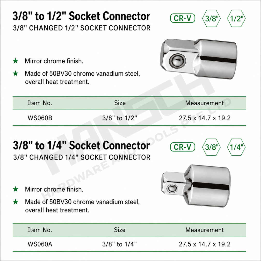 Wynn's 3/8" Drive Socket Adapter Converter Socket Connector 3/8" to 1/4" / 1/2" Drive 转换接头