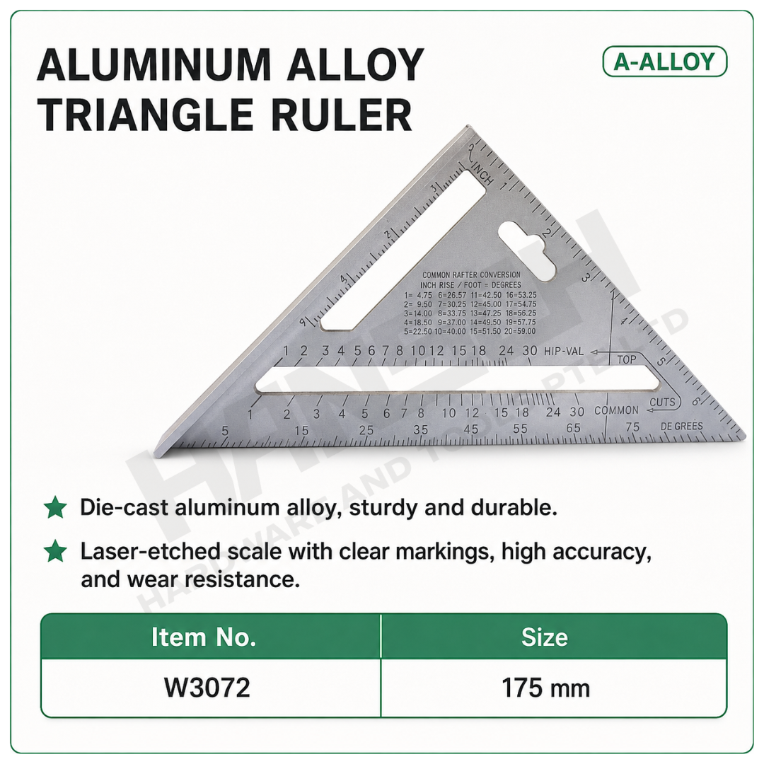 Wynn's Aluminum Alloy Triangle Ruler 175mm W3072 Die-Cast Measuring & Marking Tool 铝合金三角尺
