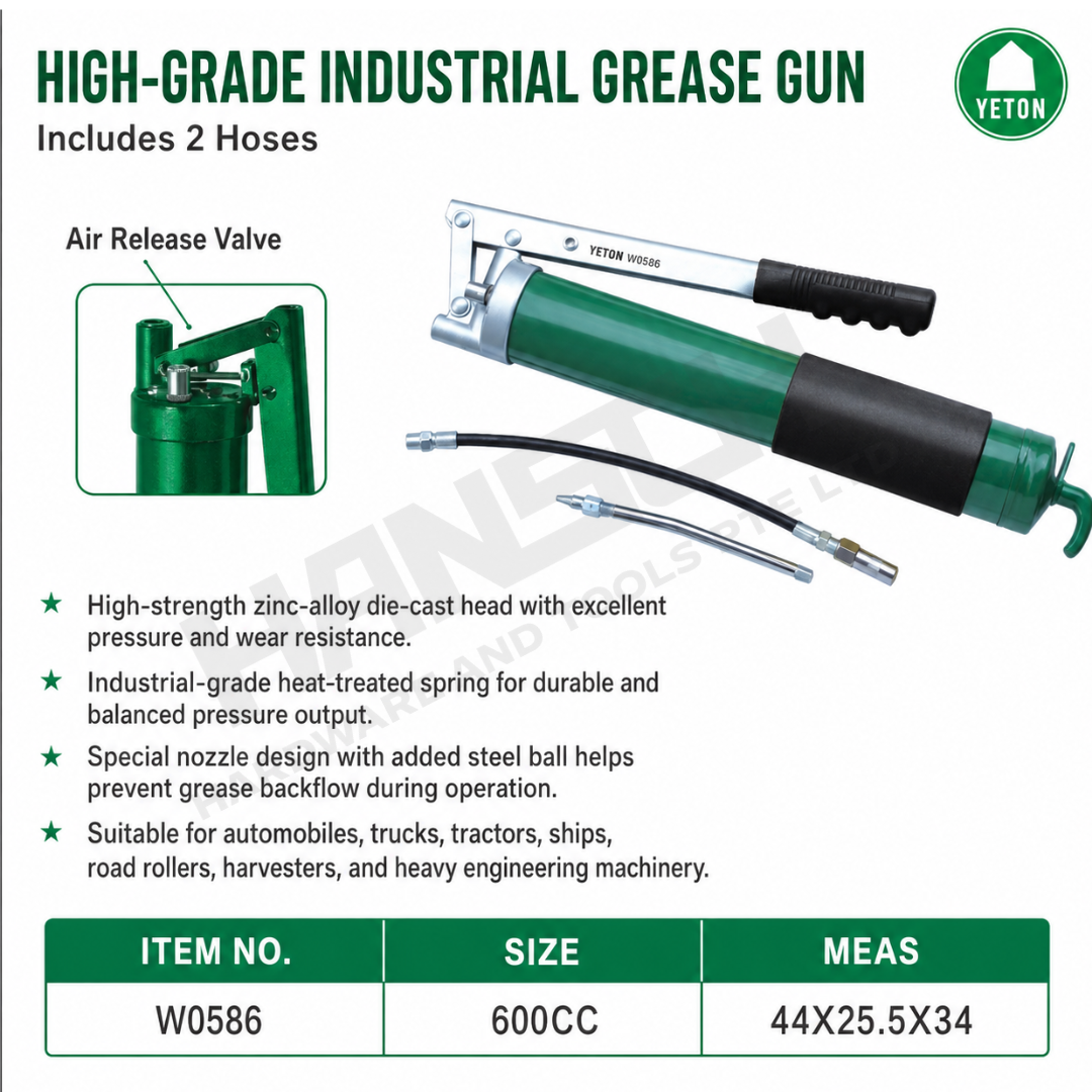 Wynn's High-Grade Industrial Grease Gun (W0586)  600CC Heavy-Duty Grease Lubrication Tool for Automotive, Trucks, Tractors & Heavy Machinery ( 工业级高档黄油枪)