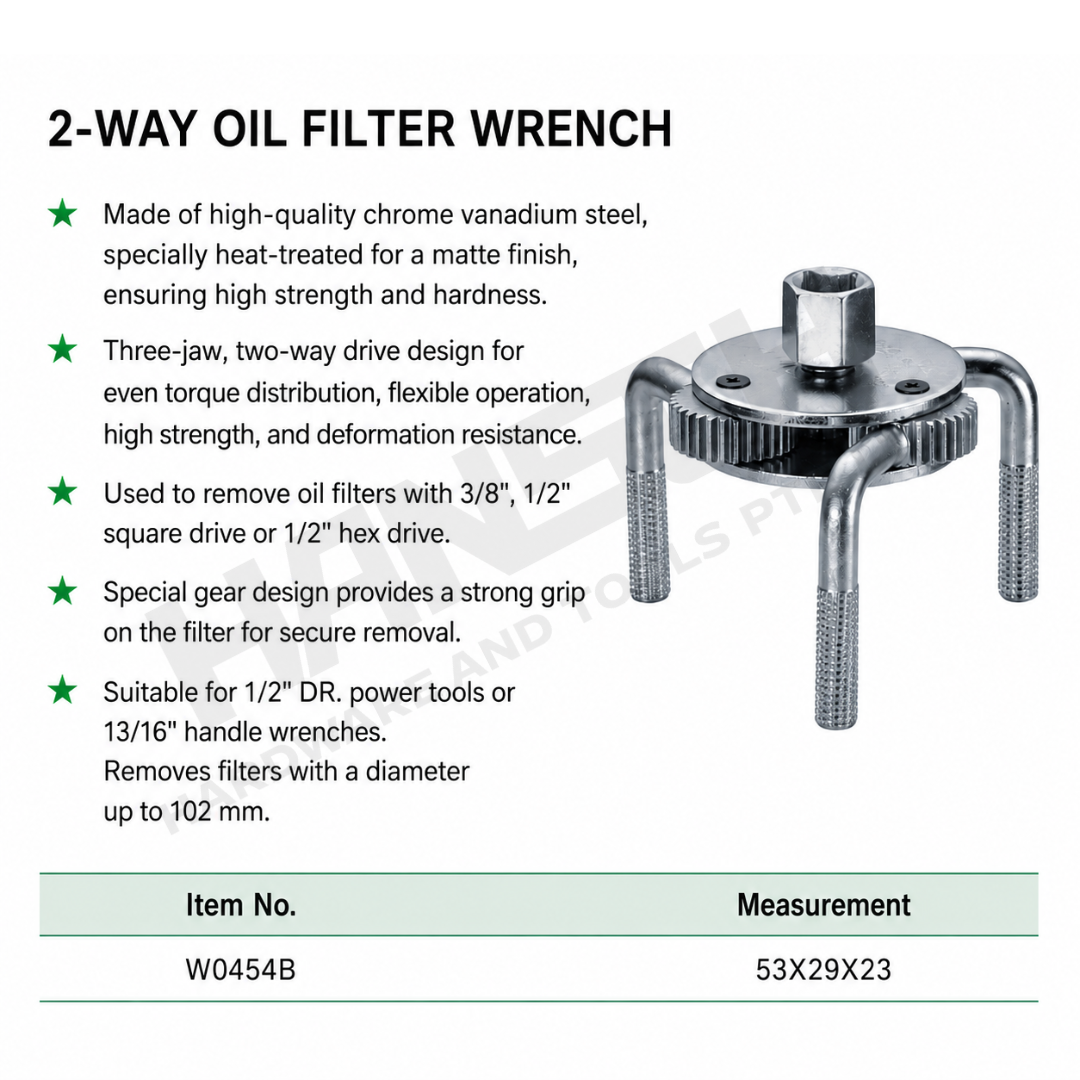 Wynn's  2-Way Oil Filter Wrench 3-Jaw Adjustable (W0454B) Oil Filter Removal Tool for Automotive Maintenance and Repair (两用滤清器扳手 - 圆角)