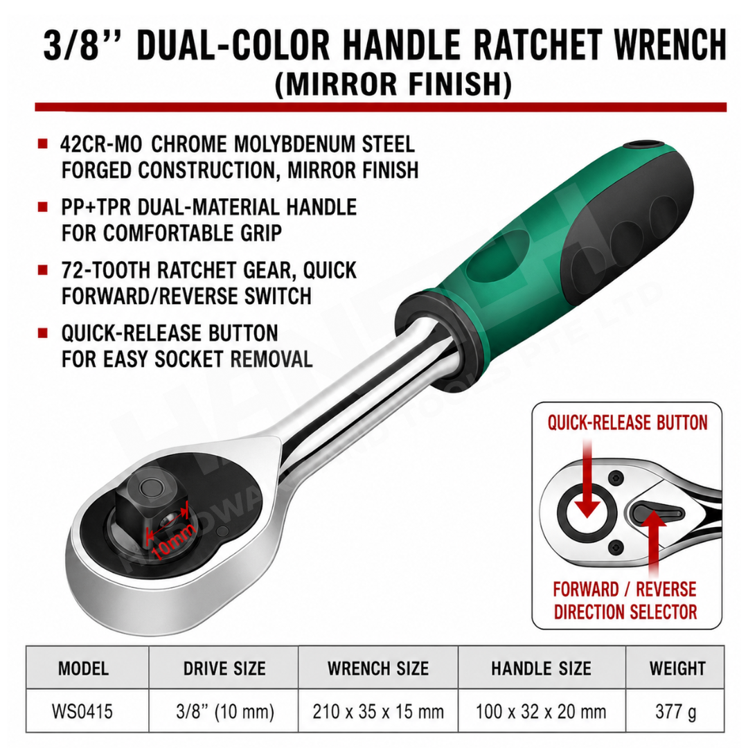 Wynn's Oval Type Hand Tools Socket Ratchet 双色柄棘轮扳手 (镜面)
