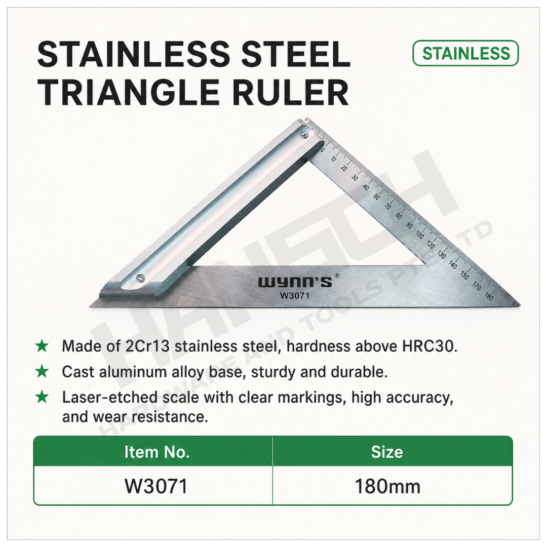 Wynn's Stainless Steel Triangle Ruler 180mm (W3071) Precision Measuring & Marking Tool 不锈钢三角尺