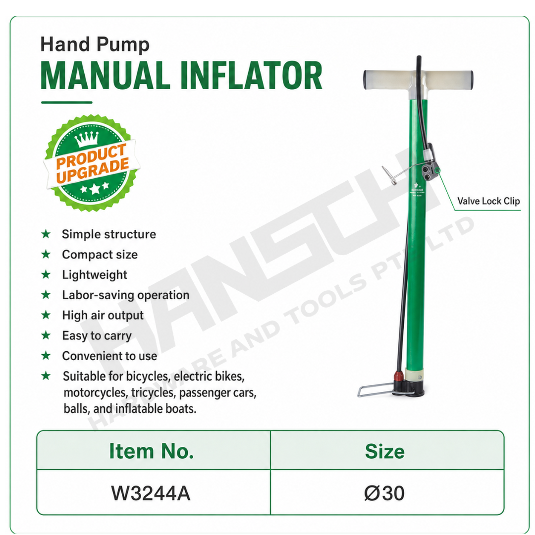 Wynn's Manual Inflator Hand Pump (W3244A) Portable High Air Output Pump with Valve Lock Clip  手动打气筒