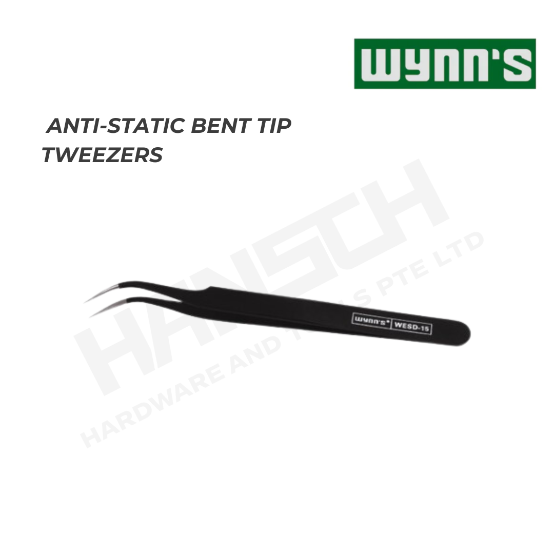 Wynn's Stainless Steel Anti-Static Bent Tip Tweezers (WESD-15) Precision Curved Fine Tip Tweezers  特弯头镊子