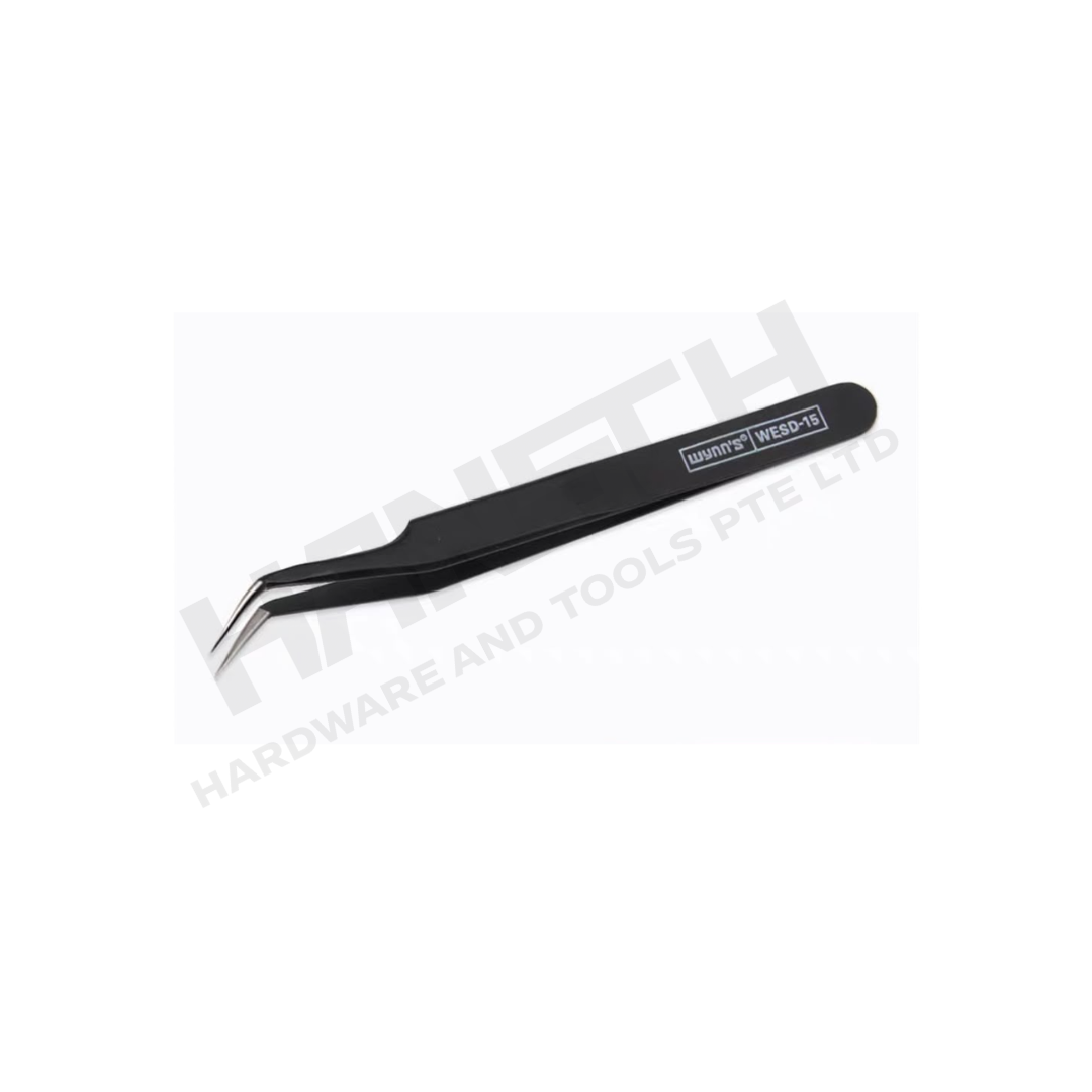 Wynn's Stainless Steel Anti-Static Bent Tip Tweezers (WESD-15) Precision Curved Fine Tip Tweezers  特弯头镊子