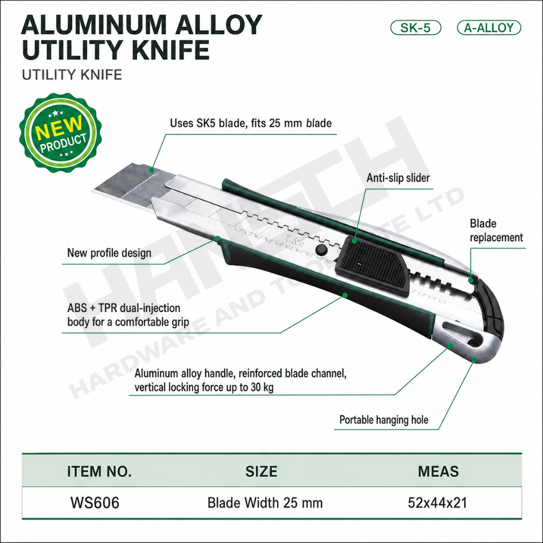 Wynn's Aluminum Alloy Utility Knife WS606 (铝合金大号美工刀)