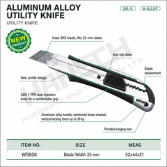 Wynn's Aluminum Alloy Utility Knife WS606 (铝合金大号美工刀)