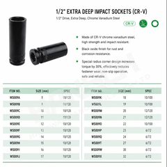 Wynn's 1/2 Drive Extended Deep Impact Socket 8mm-32mm 气动套筒 (加长型)